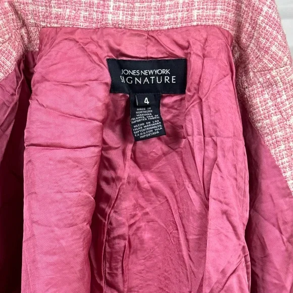 Pink Tweed Blazer Chanel Style Jacket Jones New York Signature Size 4 - Picture 7 of 8